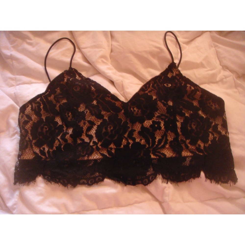 Shein black lace overlay bra top zipper back L great for holidays